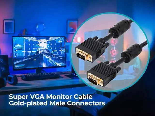 Alt view image 7 of 7 - Monoprice Super VGA Cable 10 Feet Black, Male to Male VGA Monitor Cable with Ferrite Cores & Gold-Plated Connectors, High Resolution VGA Cord for Monitors, Projectors, Desktops & Laptops