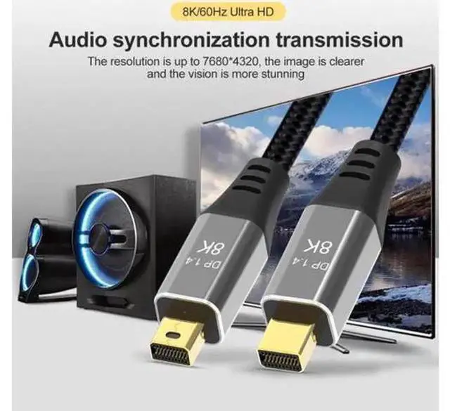Alt view image 4 of 7 - DP-014 Mini DisplayPort 1.4 Cable, Mini DP to MiniDP Ultra-HD Video Cord, Supports 8K@60Hz, 4K@144Hz (7680×4320), Compatible with PC, Laptop, Monitor and HD Television