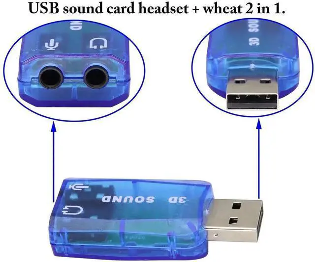 Alt view image 3 of 7 - External USB 2.0 Virtual 5.1 Channel 3D Audio Sound Card Adapter, USB to 3.5mm Headphone & Microphone Jack Converter Compatible with Windows Mac PC Laptop, 2 Pack Blue