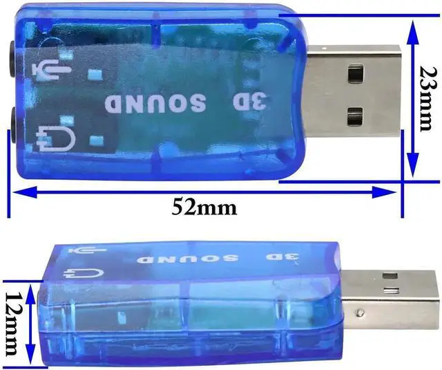 Alt view image 4 of 7 - External USB 2.0 Virtual 5.1 Channel 3D Audio Sound Card Adapter, USB to 3.5mm Headphone & Microphone Jack Converter Compatible with Windows Mac PC Laptop, 2 Pack Blue