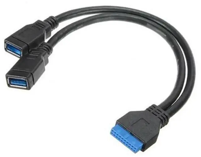 Main image of 2 Port USB 3.0 A Female to 20Pin Motherboard Header Cable, Internal Front Panel Extension Cord, USB3.0 Female to 20Pin/19Pin Mainboard Cable for Desktop PC Chassis Expansion