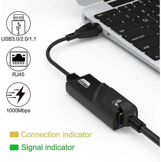 Alt view image 5 of 7 - eokCXOY Super Speed USB 3.0 to RJ45 Gigabit Ethernet Adapter, 10/100/1000Mbps LAN Network Converter, Black USB3.0 Network Dongle for Laptop PC, Compatible with Windows Mac OS Linux System