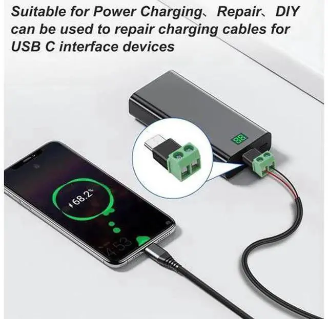 Alt view image 6 of 6 - 5 Pack USB Type-C Solderless Power Connector Adapter, USB-C Male to 2 Pin Screw Terminal Block, No Soldering Required 5V 1.5A Terminal Connector for DIY Charging, Equipment Power Supply and Cable Repa