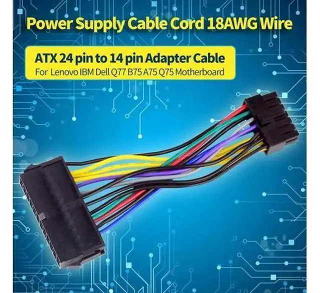 Alt view image 5 of 6 - 15cm ATX 24 Pin to 14 Pin Power Supply Adapter Cable, 18AWG Heavy Gauge Wire, Compatible with Lenovo IBM Dell Q77 B75 A75 Q75 Desktop Motherboard, PSU Conversion Extension Cord