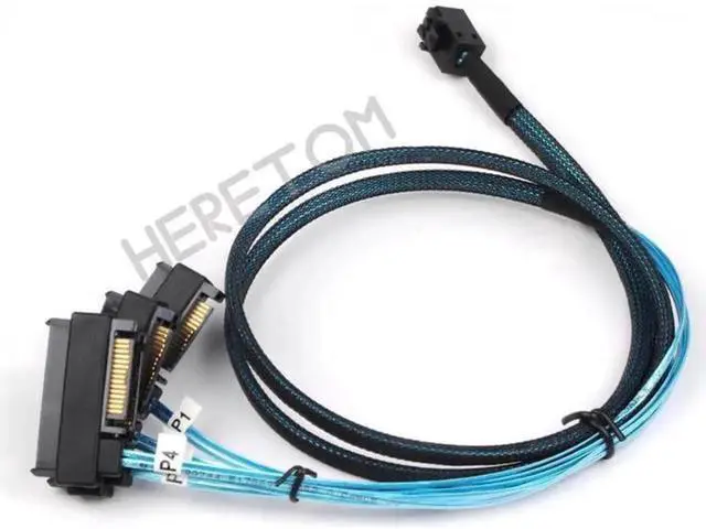 Alt view image 5 of 5 - SFF-8643 to 4 SFF-8482 Mini SAS HD Cable, Internal 12Gbps SAS SATA Cable with Integrated SAS 15Pin Power Port, Mini SAS HD 29Pin Connector for Server Hard Drives Storage System