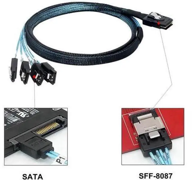 Alt view image 4 of 5 - 1M Mini SAS SFF-8087 36Pin Male to 4X SATA 7Pin Female Fan-Out Cable, 3.3FT Breakout Cable, Internal Storage Wire for RAID Controller, Server SATA HDD SSD and NAS Storage System