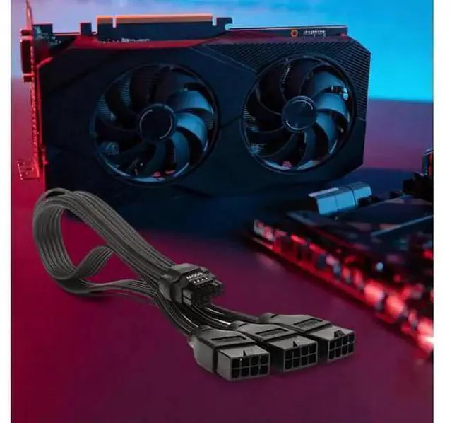 Alt view image 2 of 4 - PCIe 5.0 16Pin (12+4Pin) Male to 3 x 8Pin Female GPU Power Extension Cable, 12VHPWR Power Adapter Cord Compatible with RTX 3090Ti 4070Ti 4080 4090 Graphics Cards