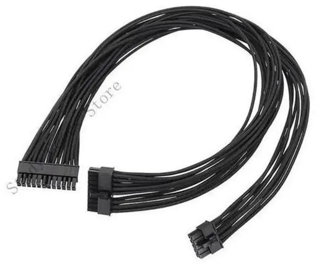 Main image of Black Flat 10Pin + 18Pin to 24Pin Modular PSU Power Cable, 18AWG 60cm Extension Cord, Compatible with Modular Computer Power Supply for Desktop Mainboard Connection