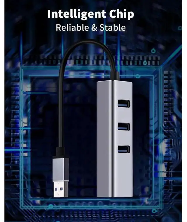 Alt view image 6 of 7 - 4 in 1 USB 3.0 Multiport Hub with Gigabit Ethernet Adapter, 1000Mbps RJ45 LAN Network Converter with 3 USB3.0 Ports, Compatible with Laptop, PC, Windows, Linux, MacOS and More