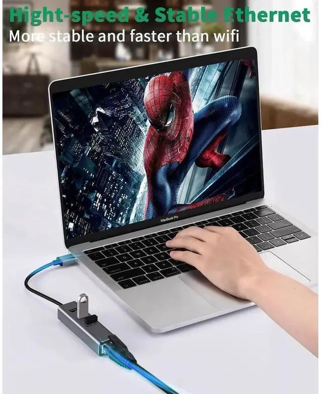 Alt view image 3 of 7 - 4 in 1 USB 3.0 Multiport Hub with Gigabit Ethernet Adapter, 1000Mbps RJ45 LAN Network Converter with 3 USB3.0 Ports, Compatible with Laptop, PC, Windows, Linux, MacOS and More