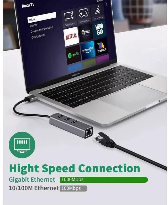 Alt view image 5 of 7 - 4 in 1 USB 3.0 Multiport Hub with Gigabit Ethernet Adapter, 1000Mbps RJ45 LAN Network Converter with 3 USB3.0 Ports, Compatible with Laptop, PC, Windows, Linux, MacOS and More