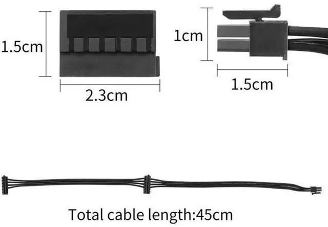 Alt view image 2 of 7 - ATX Mini 4-Pin to 2X Right Angle 15Pin SATA Power Splitter Cable, Motherboard SATA Power Extension Cord for HDD, SSD & Optical Drives, 45cm Length, 2 Pack
