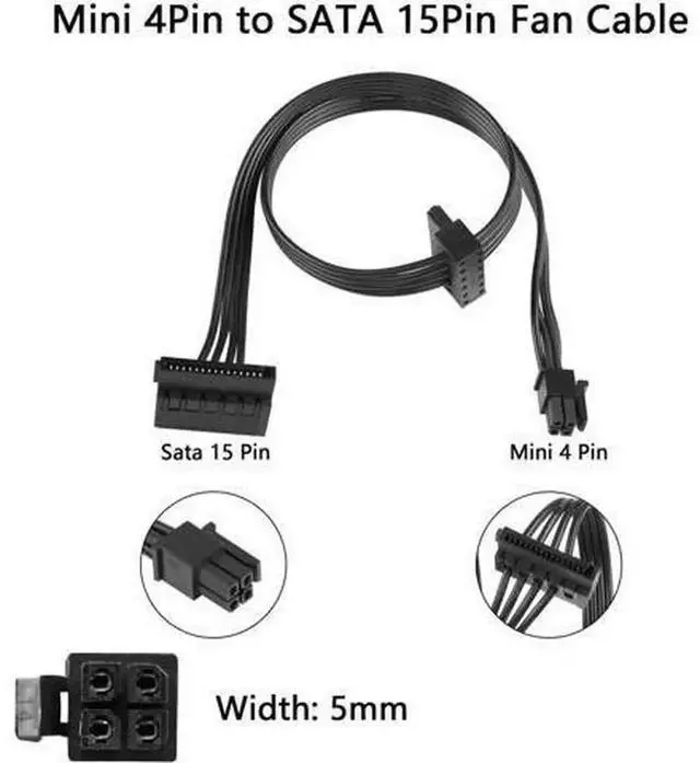 Alt view image 4 of 7 - ATX Mini 4-Pin to 2X Right Angle 15Pin SATA Power Splitter Cable, Motherboard SATA Power Extension Cord for HDD, SSD & Optical Drives, 45cm Length, 2 Pack