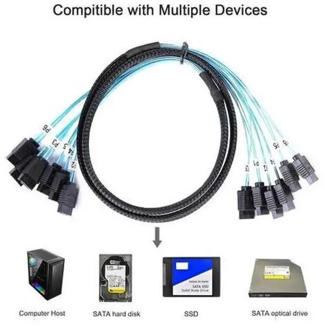 Alt view image 6 of 6 - 6Pack 1M SATA III Cable 6Gbps (3.3FT), HighSpeed SATA Data Cord Replacement for Bitcoin Mining PC, Server, HDD, SSD, CD DVD Optical Drives, RAID Storage System