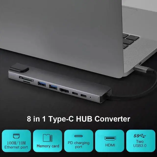 Alt view image 7 of 7 - 8in1 USBC Hub Multiport Adapter, TypeC Docking Station with 4K HDMI, RJ45 Ethernet, 2×USB3.0, SD/TF Card Reader, 87W PD Charging for MacBook, iPad Pro, USBC Laptops