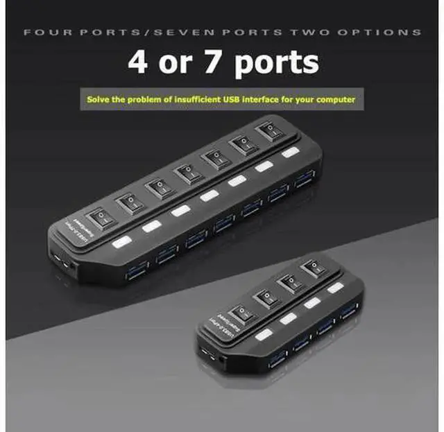 Alt view image 2 of 5 - 7Port USB 3.0 Hub USB Splitter with Individual On/Off Power Switches, HighSpeed USB3.0 Expansion Hub for Desktop Laptop PC, MultiPort USB Splitter for USB Flash Drives, Mouse, Keyboard Peripherals