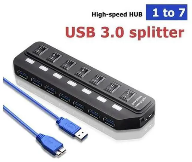 Alt view image 5 of 5 - 7Port USB 3.0 Hub USB Splitter with Individual On/Off Power Switches, HighSpeed USB3.0 Expansion Hub for Desktop Laptop PC, MultiPort USB Splitter for USB Flash Drives, Mouse, Keyboard Peripherals