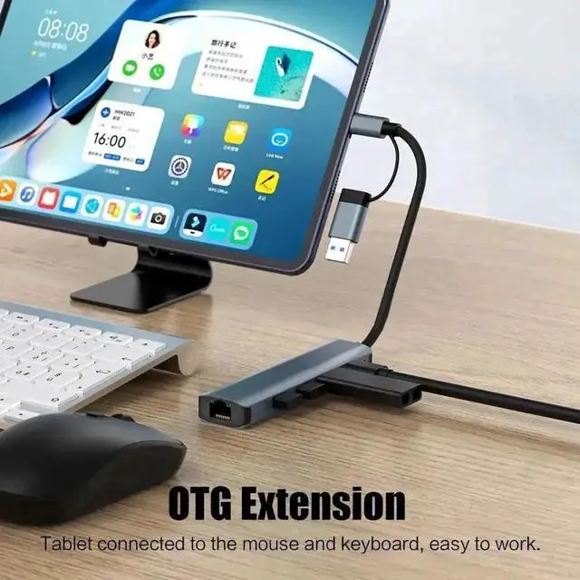 Alt view image 7 of 7 - 5in1 USBA/C Gigabit Ethernet Adapter, Aluminum Multiport Hub with 3×USB3.0, USBC Port & 10/100/1000Mbps RJ45 LAN Converter for Laptops, Surface Pro, Chromebook, Dell Notebook PCs