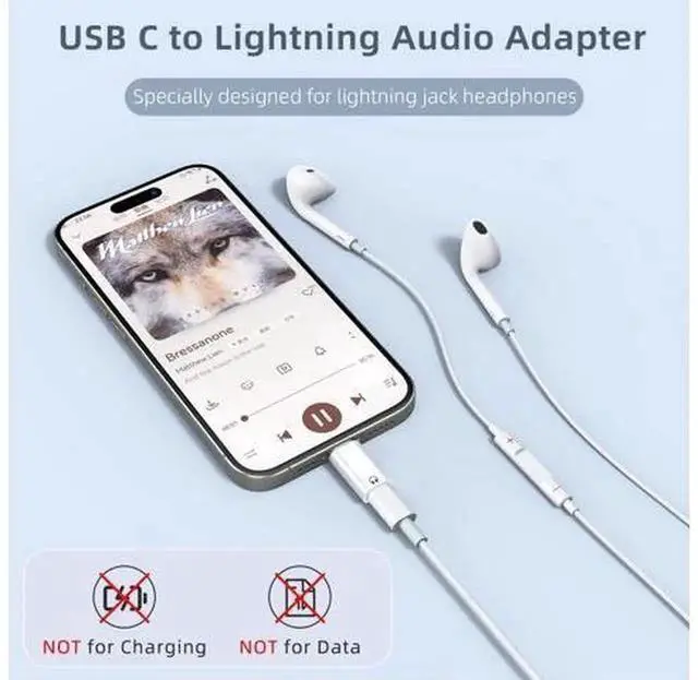 Alt view image 5 of 6 - 2Pack USBC to Lightning Earphone Audio Adapter Converter, USBC to Lightning Headphone Audio Dongle for iPhone16/15, iPad Pro/Air, MacBook, AudioOnly, Charging Function Not Supported