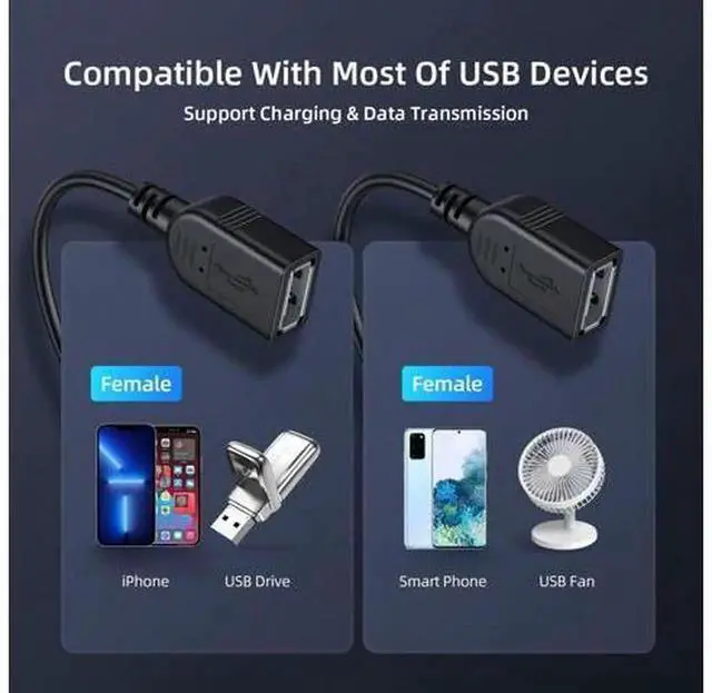 Alt view image 2 of 7 - 2025 Upgraded USB 2.0 Male to Dual USB Female YSplitter Cable, USBA 1to2 Power Extension Adapter Cord, for Power Supply Only, Not Support CarPlay & Android Auto Data Connection