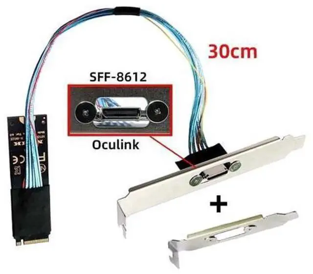 Alt view image 7 of 7 - Oculink SFF8612 to PCIE 4.0 NVMe M.2 MKey Host Extension Cable Adapter, Comes with 8cm LowProfile & 12cm Standard Slot Bracket for External Graphics Card eGPU and NVMe SSD Expansion