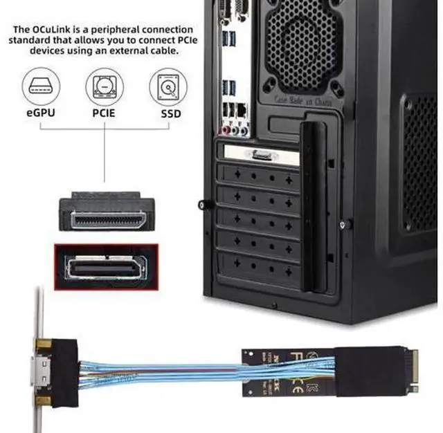 Alt view image 4 of 7 - Oculink SFF8612 to PCIE 4.0 NVMe M.2 MKey Host Extension Cable Adapter, Comes with 8cm LowProfile & 12cm Standard Slot Bracket for External Graphics Card eGPU and NVMe SSD Expansion