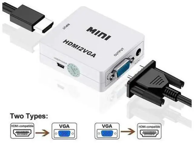 Alt view image 6 of 6 - VGA2HDMIWhite VGA to HDMI Converter with 3.5mm Audio Input, 1080P Full HD AnalogtoDigital Video Audio Adapter Box for TV Box PC Laptop Connecting to HDMI Monitor Projector HDTV