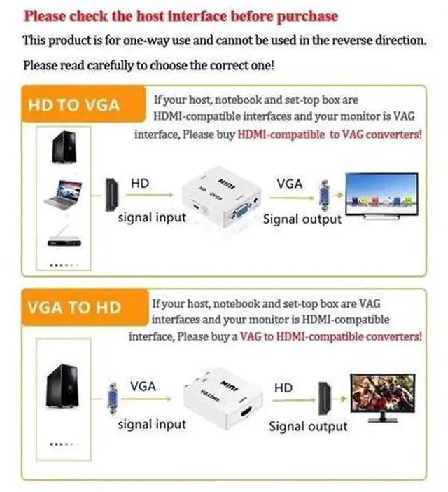 Alt view image 3 of 6 - VGA2HDMIWhite VGA to HDMI Converter with 3.5mm Audio Input, 1080P Full HD AnalogtoDigital Video Audio Adapter Box for TV Box PC Laptop Connecting to HDMI Monitor Projector HDTV