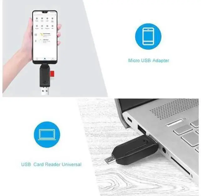 Alt view image 2 of 5 - 2in1 USB OTG Card Reader, Universal Micro USB OTG Adapter, TF & SD Memory Card Reader with Phone Extension Header, Portable Micro USB OTG Converter for Smartphones Tablets Laptops