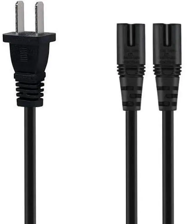 Alt view image 2 of 4 - 6FT NonPolarized AC Power Cord, NEMA 115P to Dual C8 Figure 8 Power Cable, CCC Listed Universal Replacement Wall Cable with 180Degree Angle Plug for Household Electronic Devices