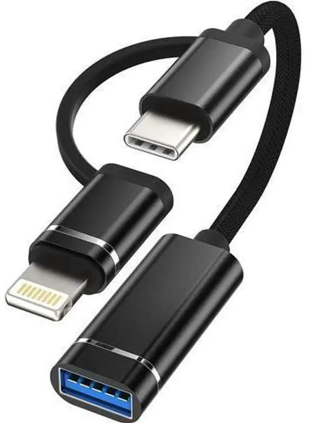 Main image of USB 3.0 OTG Cable, USBA Female to USBC & Lightning Male 2in1 Adapter Converter, Thunderbolt Compatible Cord for iPhone iPad MacBook Air4, LG Smartphones, Connect Mouse Camera USB Dongle Devices