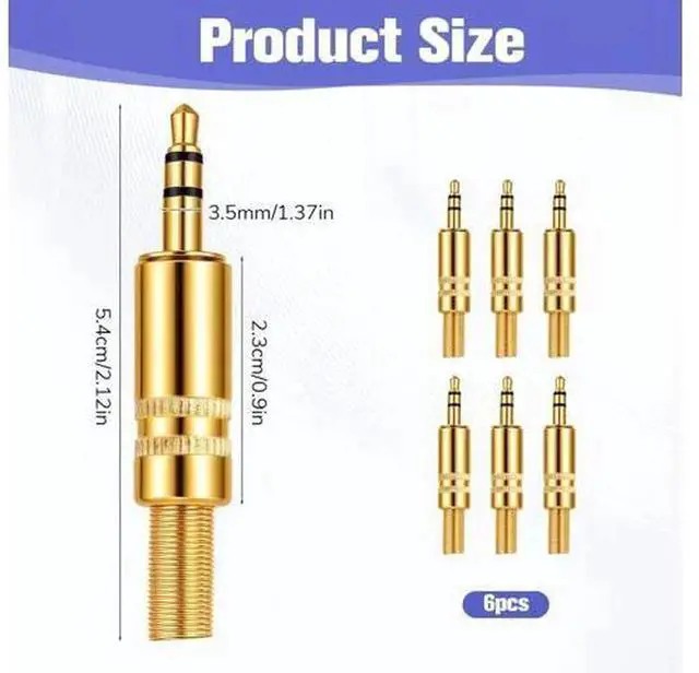 Alt view image 2 of 7 - 6 PCS 3.5mm Stereo Male Plug, 1/8 Inch SolderType Headphone Audio Jack Connector, Replacement Repair Plug for Damaged Earphone Cables, DIY Custom Audio Cable Assembly & Audio Equipment Maintenance
