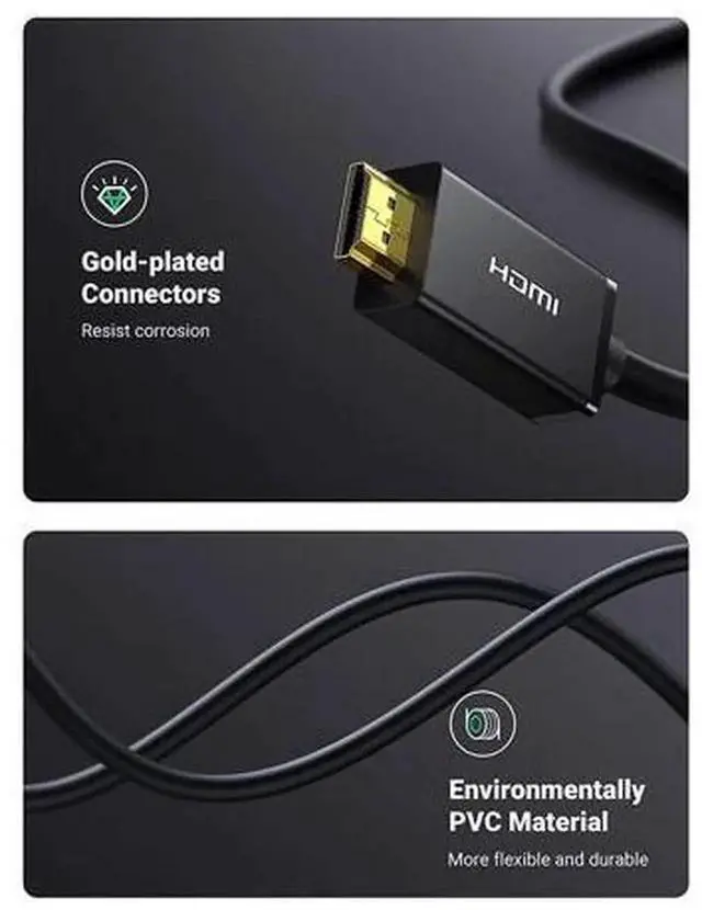 Alt view image 2 of 7 - UGREEN 10FT UniDirectional 4K UHD DisplayPort to HDMI Cable, DP Source to HDMI Display Video Cord for Laptop Desktop, HDTV, Monitor, Projector, Supports 4K@30Hz Synchronized AudioVideo Output