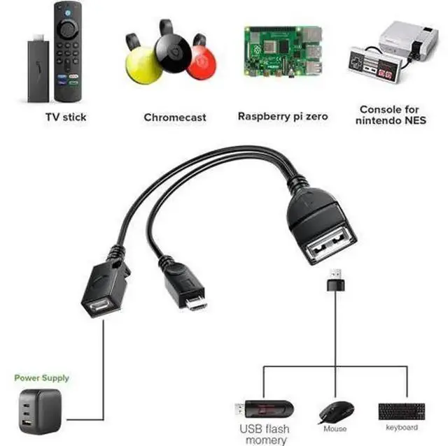 Alt view image 7 of 7 - 2Pack 2in1 Micro USB OTG Cable with Power Supply, Micro USB OTG Adapter Cord Replacement for Fire Stick 4K, PlayStation Classic and Other MicroUSB Host Peripheral Devices