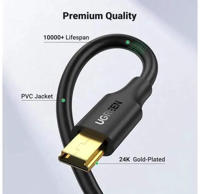Alt view image 3 of 7 - UGREEN 6FT Mini USB 2.0 Cable, MiniB Charging & Data Sync Cord Compatible with Garmin Nuvi GPS, SatNav, Dash Cam, Digital Camera, PS3 Controller, External Hard Drive, GoPro Hero 3+, PDA Devices