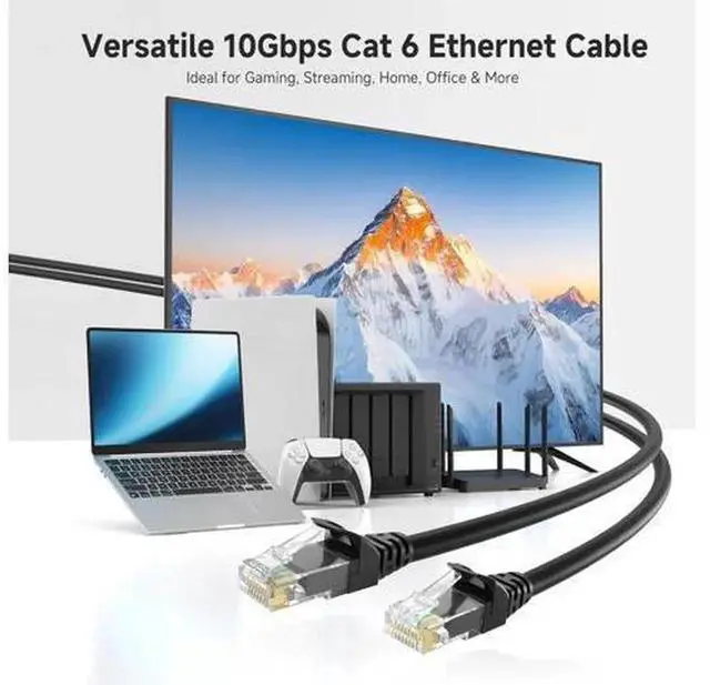 Alt view image 3 of 7 - 10Gbps Snagless Cat 6 Ethernet Cable 20ft Black, Cat6 RJ45 LAN Network Cord, HighSpeed Patch Cable for Router, Modem, PC, Server, Switch, NAS, Home & Office Wired Network Connection