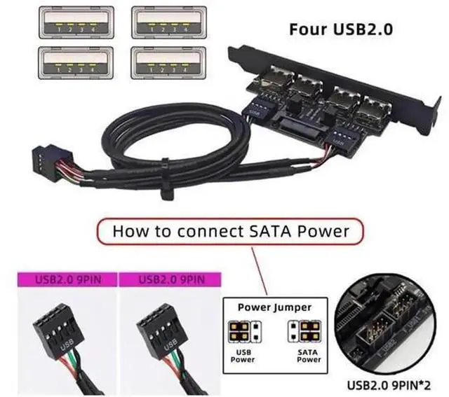 Alt view image 5 of 7 - 4Port USB 2.0 Front Panel Header Extension Cable 30cm, 9Pin 2 Male to 4 USB 2.0 Female with 120mm PCIE Slot Bracket, PC Chassis Back Panel USB Port Expansion Adapter