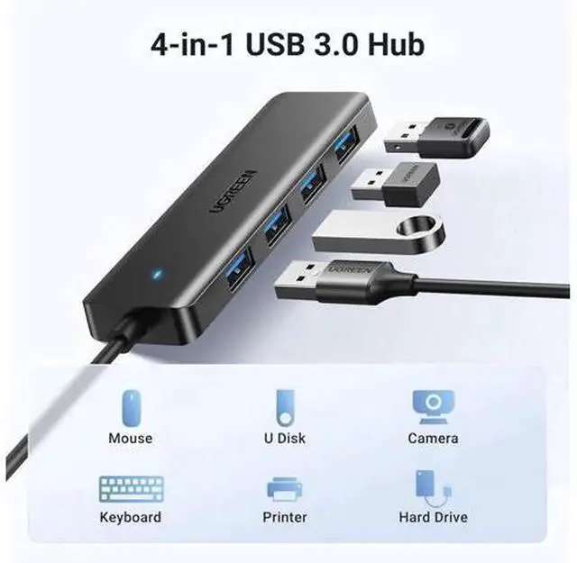 Alt view image 3 of 7 - UGREEN 4Port USB 3.0 UltraSlim USBA Splitter Expander Hub, 5Gbps HighSpeed Data Transfer, MultiPort Extension for Mouse, Keyboard, Flash Drive, Printer, Laptop, Desktop PC, Xbox, PS5