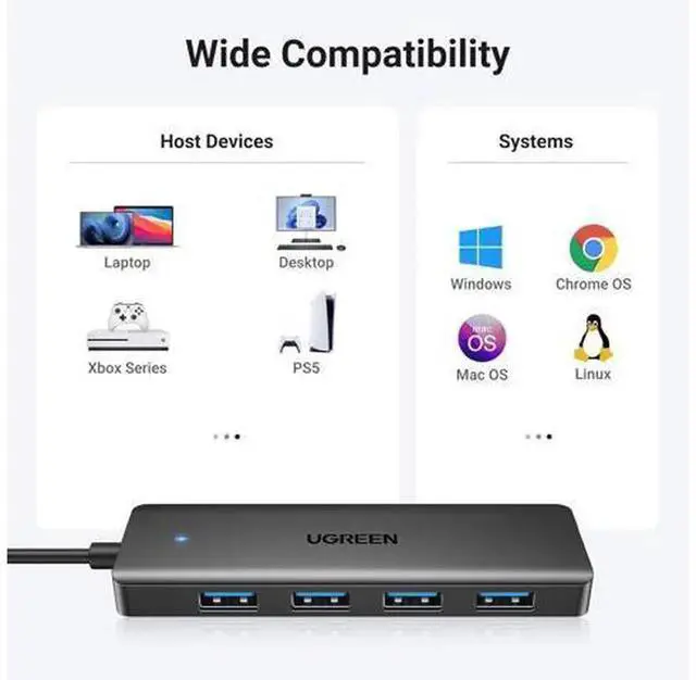 Alt view image 2 of 7 - UGREEN 4Port USB 3.0 UltraSlim Hub 0.98FT/0.3M, USBA Splitter Expander 5Gbps Data Transfer for Mouse, Keyboard, Flash Drive, Printer, Laptop, Desktop PC, Xbox, PS5