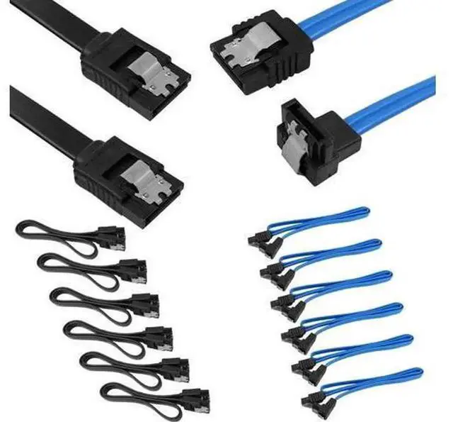 Main image of DaKuan 12Pack SATA III Cables 6Gbps, Straight & 90 Degree RightAngle SATA Cable with Locking Latch, 6 Black & 6 Blue for Desktop PC Motherboard Hard Drive SSD Internal Wiring