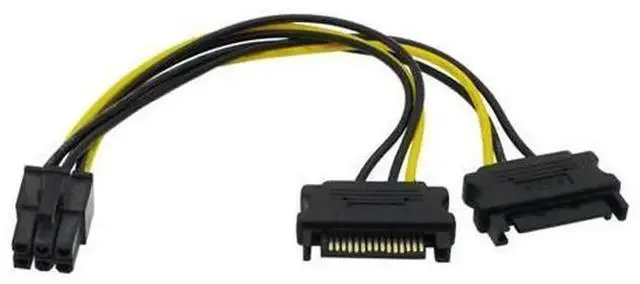 Main image of Dual SATA 15Pin Male to PCIe 6Pin Graphics Card Power Adapter Cable 18CM 18AWG, SATA to PCIE 6Pin YSplitter Power Supply Cord for Video Card, SATA Molex to GPU PCIe Power Converter Wire