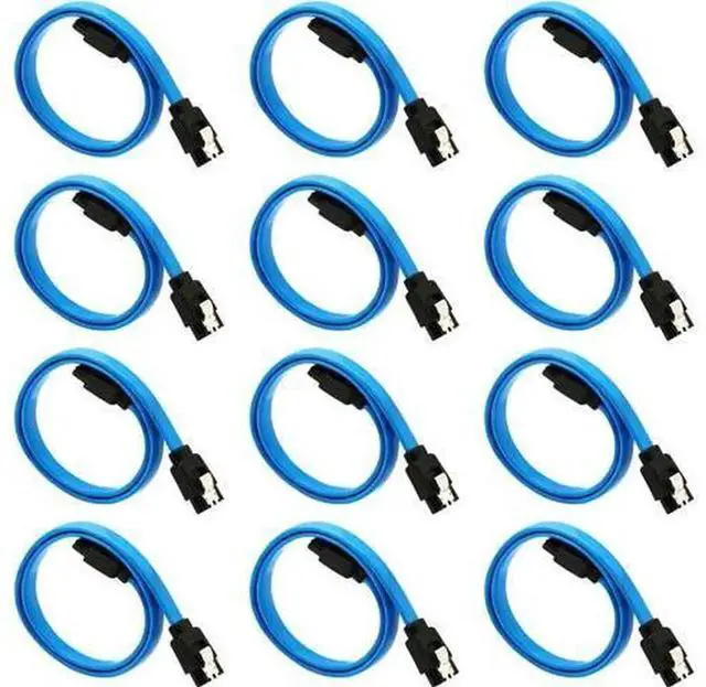 Main image of 12Pack SATA III Data Cables, 6.0Gbps Straight Blue SATA 3 Cable with Locking Latch 16 Inches, HighSpeed SATA III Cord for HDD, SSD, CD ROM, DVDROM Drives, Desktop PC Internal Storage Connection Wir