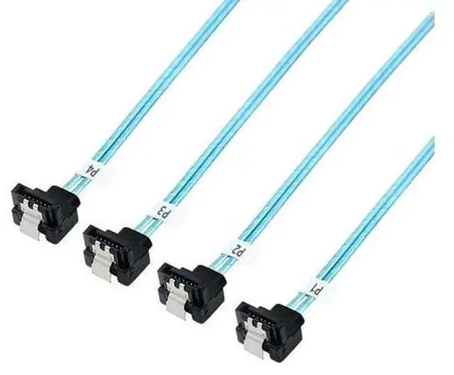 Alt view image 2 of 7 - 90Degree SATA 3.0 Mini SAS Data Cable, Tinned Copper 6Gbps 7Pin 4SATA to 4SATA SSD Hard Drive Cord, Right Angle SATA3 Replacement Cable for Server, RAID Controller, SSD HDD Storage Connection
