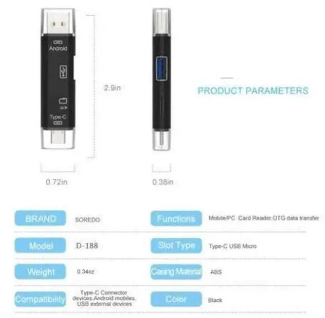 Alt view image 3 of 4 - USB 3.1 HighSpeed TypeC OTG Card Reader, Portable SD TF Micro SD Memory Card Adapter, PlugandPlay USBC Card Reader for Laptops, Desktops, Phones & Tablets for File Transfer and Data Backup