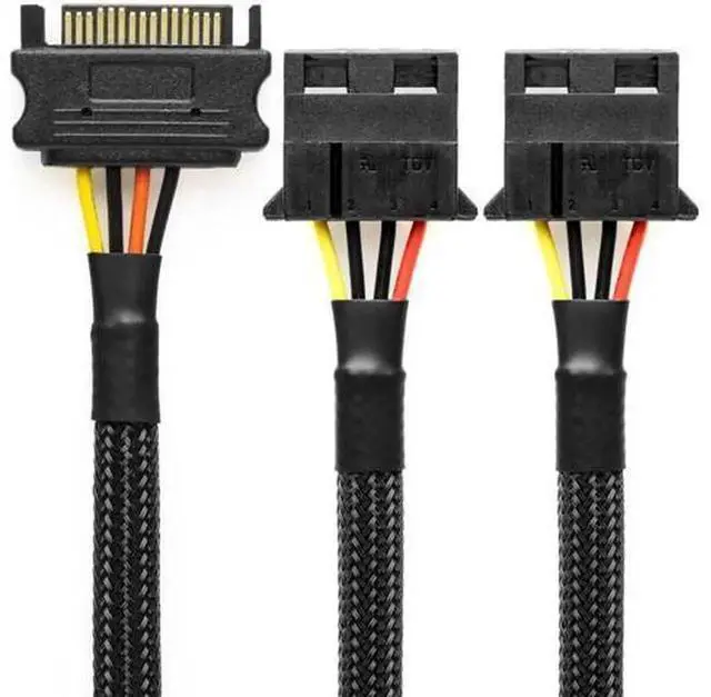 Main image of CRJ 12Inch 30cm SATA to Dual Molex Power Adapter Cable, Black Sleeved 15Pin SATA to Dual 4Pin Molex Power Cord, Supplies Power for Two Peripheral Devices from Single SATA Power Connector