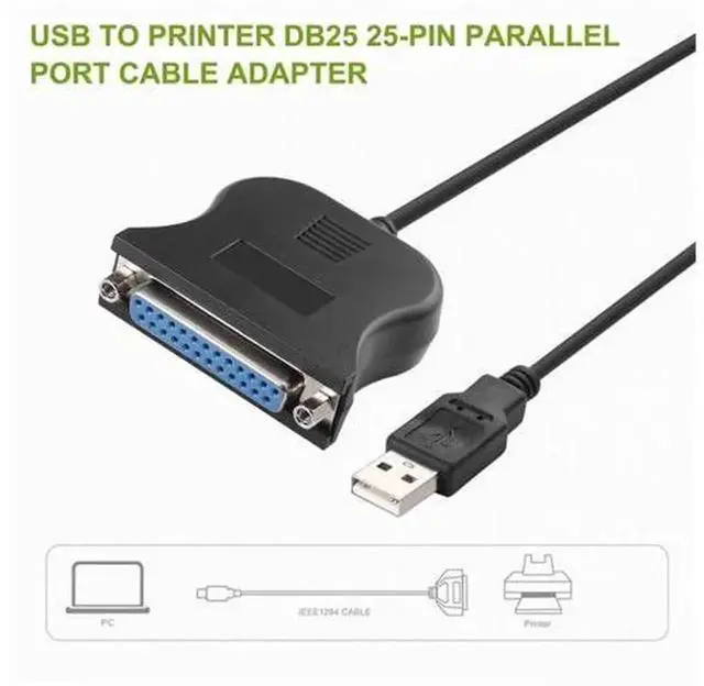 Main image of Black BiDirectional USB to DB25 25Pin Parallel Printer Adapter Cable, USBA to DB25 Parallel Port Converter Cord, Bidirectional Data Communication for Legacy Parallel Printers and Industrial DB25 Pe