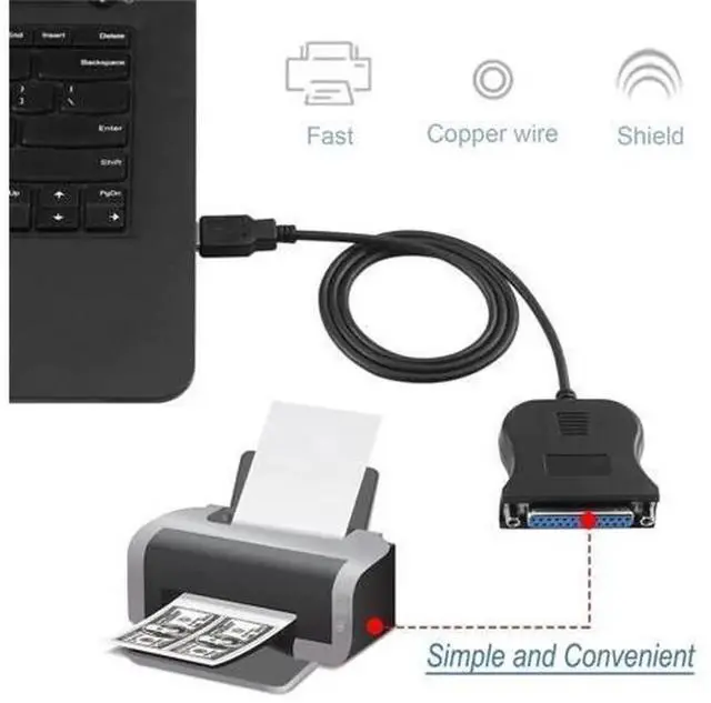 Alt view image 5 of 6 - Black BiDirectional USB to DB25 25Pin Parallel Printer Adapter Cable, USBA to DB25 Parallel Port Converter Cord, Bidirectional Data Communication for Legacy Parallel Printers and Industrial DB25 Pe