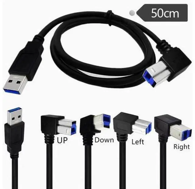 Alt view image 2 of 2 - 1.5M USB3.0 A to 90Degree Down Angle MicroB Male Cable, Downward Elbow Data Cord for Hard Drive Enclosure Printer, SpaceSaving 90° Bent Square Port USB 3.0 Transfer Cable