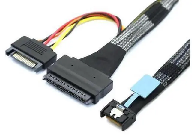 Alt view image 2 of 4 - Gen5 MCIO Slimline SFF8654 4I to SFF8639 U.2 Adapter Cable, with 15Pin SATA Power Cord, HighSpeed Converter Wire for Server U.2 NVMe SSD Storage Expansion
