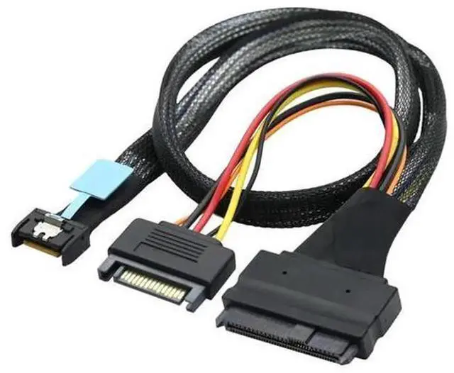 Alt view image 4 of 4 - Gen5 MCIO Slimline SFF8654 4I to SFF8639 U.2 Adapter Cable, with 15Pin SATA Power Cord, HighSpeed Converter Wire for Server U.2 NVMe SSD Storage Expansion